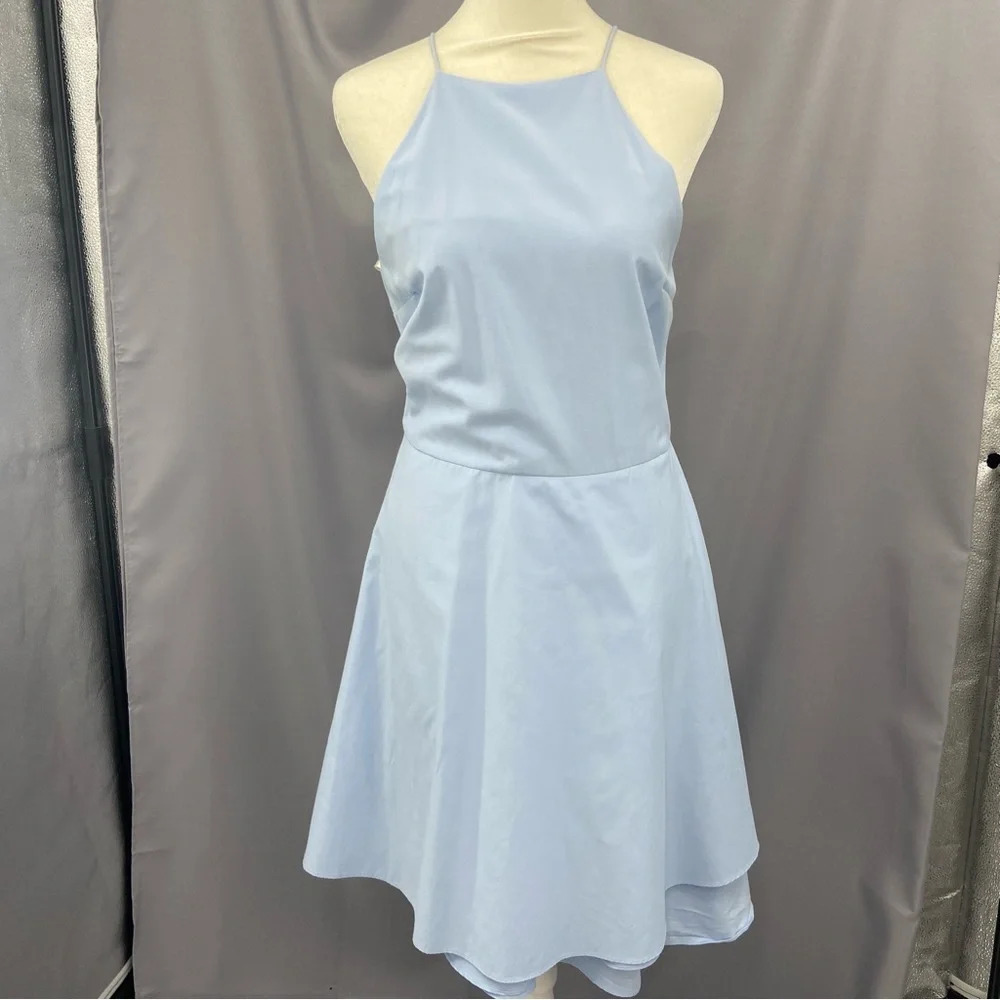 J.O.A. Sleeveless Baby‎ Blue Asymmetrical Faux Wrap Dress Size Medium - Picture 3 of 9